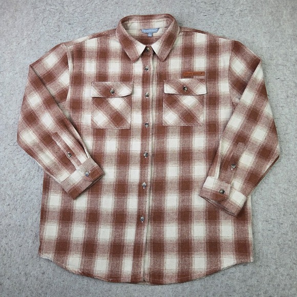 Simply Southern Tops - Simply Southern Flannel Shirt Women L Brown Plaid Long Sleeve Button Heavyweight